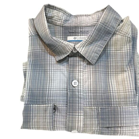 Columbia Men's Omni-Wick Plaid Button-Up Shirt Gray Size M Short Sleeve - Picture 4 of 9
